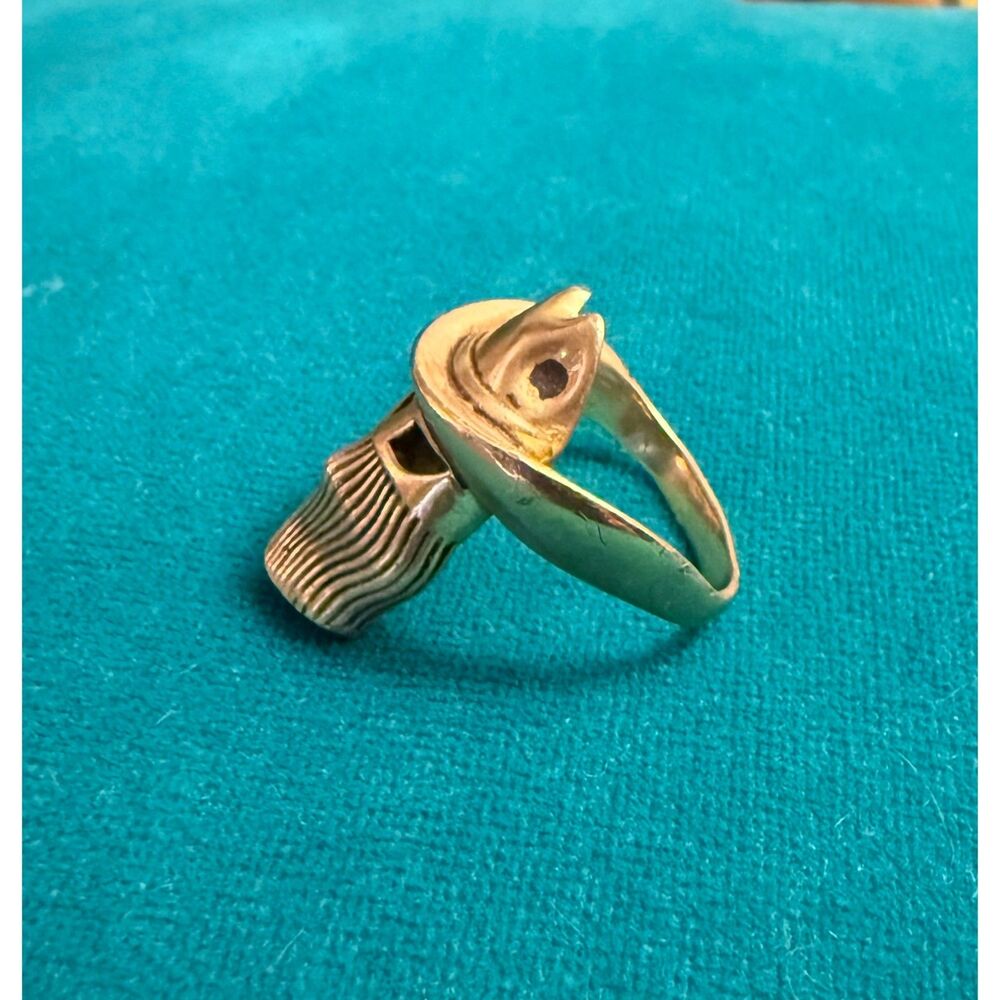 Vintage Solid Brass Bearded Cowboy Hat Face Statement Ring Size 6.5 Artisan